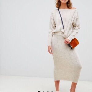 ASOS Design Two Piece Knit Midi Skirt Set in Wide Rib